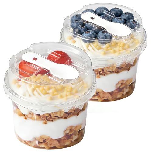 EWAFILU 50 Pack 8.5 oz Plastic Dessert Cups with Lids
