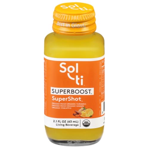 Sol-ti Organic Superboost SuperShot Juice Blend Vitamin C for Immune Support & Active Lifestyles Cold-Pressed Turmeric & Ginger 12-Pack (2.1 Fl Oz)