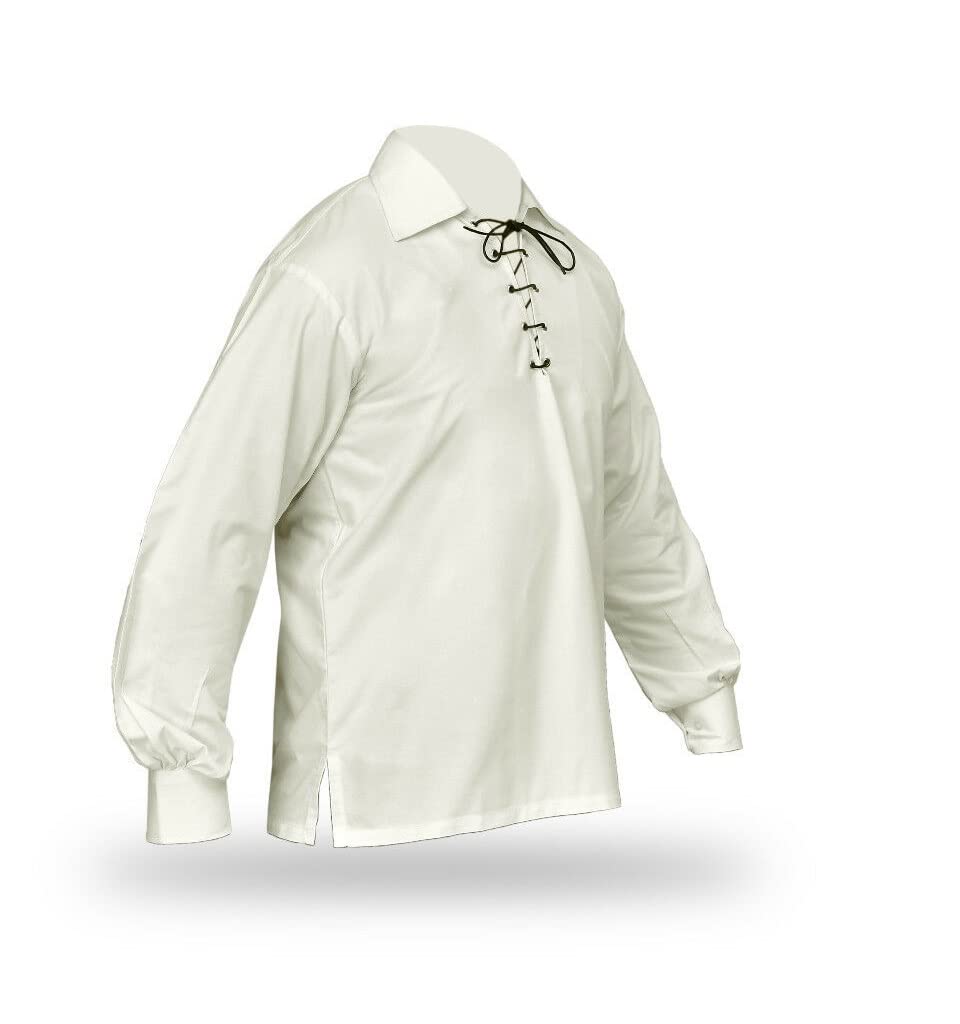 Men Jacobite Ghillie Shirt Off White Cream Traditional Highland Kilt Shirt