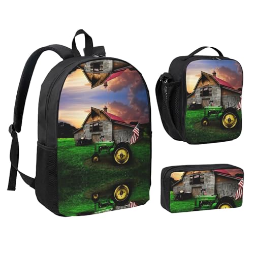 Mochila escolar de tractor vintage de 3 piezas para excursiones y clases 2