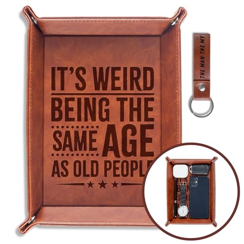 INNObeta Funny Gifts for Men, Him, Gag Gifts Valet Tray for Male, Bedside Tray with Keychain - It's Weird Being The Same Age as Old People