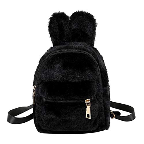 Mochilas de piel sintética con diseño de orejas de conejo de OneMoreT, para niños, niñas, escuela, guardería, hombro, mini mochilas, negro