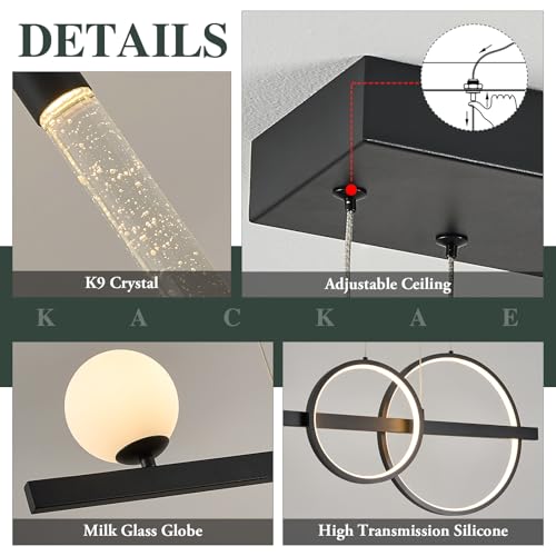 kackae 46" Modern LED Chandelier Black Linear LED Pendant Light Dimmable with Remote Control Kitchen Island Light for Dining Room Bar 3000K-6000K by kackae - Image 5