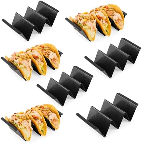 7 Pcs Taco Holder Stands, Black Large Tray Plates Plastics Holder for Baking, Dishwasher and Microwave Safety