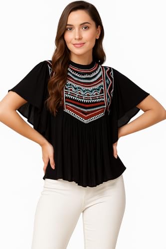 Women's Rayon Embroidered Regular Fit Tops Rayon Short Kurta || S...
