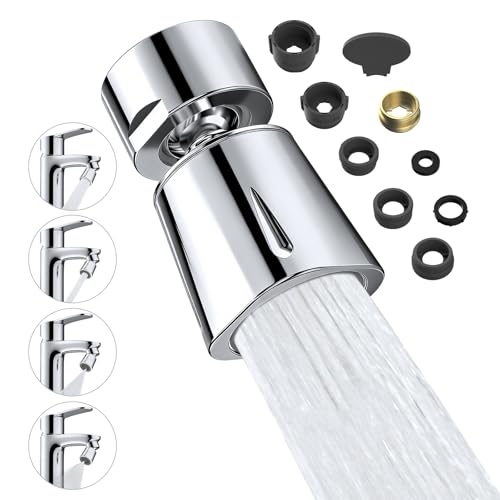 Hibbent 4 Spray Modes Kitchen Tap Sprayer Head 360 Rotation and 35 Adjustable Tap Aerator Solid Brass Rotating Ball and ABS Shell 22 Female Thread with 6 Adapter Chrome