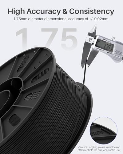 Image of ELEGOO PLA Filament 1.75mm Black 3KG, 3D Printer Filament Dimensional Accuracy + /- 0.02mm, 3KG Large Spool(6.6lbs) Fits for Most FDM 3D Printers