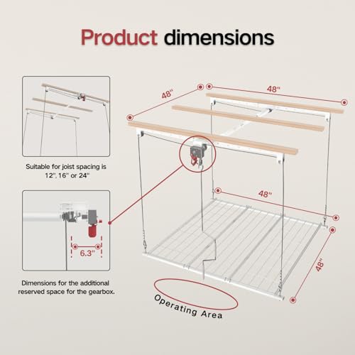 KOKORACKER Elevador de almacenamiento de techo de 4 x 4 pies, sistema de almacenamiento de garaje montado de alta resistencia, capacidad de 250 libras (blanco) - imagen 2