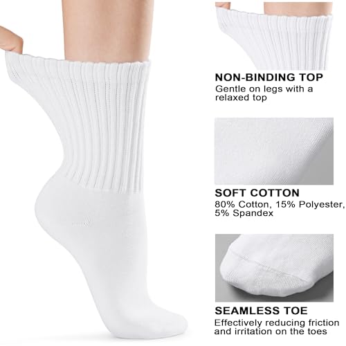Women White Crew Socks: Cotton Athletic High Socks - Workout Gym & Running 6 Pack Size 5-102