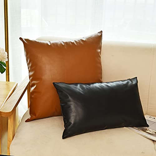 Wflosunve Faux Leather Throw Pillow Covers 12 X 20 Inches Set Of 2 Modern Country Farmhouse Style Pillowcase For Living Room Garden Couch Bed Sofa Chair Black #TOP3