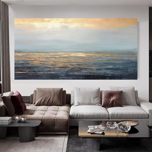AOXUBI Abstract Canvas Art Featuring Ocean And Golden Hues -