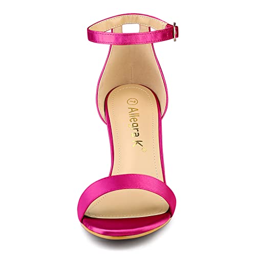 Allegra K Allegra K Women's Satin Open Toe Ankle Strap Chunky Fuchsia Heels Sandals 7 M US
