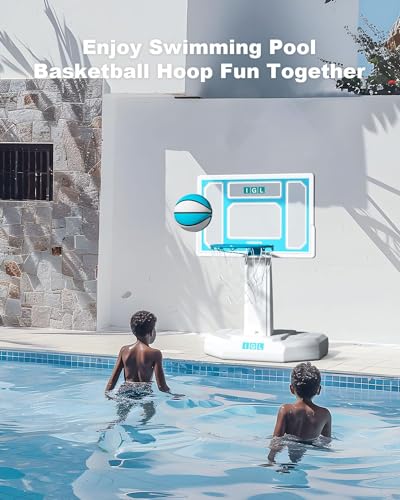 Image of IGL Pool Basketball Hoop Outdoor, Outdoor Poolside Basketball Hoop, Base & Stand Double Water Storage with 2 Ball & Inflator, Stainless Steel Basketball Rim, Fixed Height