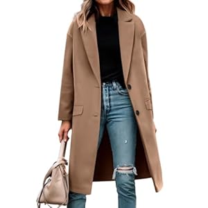 Generisch Trenchcoat Damen Lang Wollmantel Dicke Oversize Winterjacke Warm Elegant Damen-Jacken Umlegekragen Wintermantel Mit Knöpfen Übergangsjacke Einfarbig Wolljacke Frauen Langarm Mantel