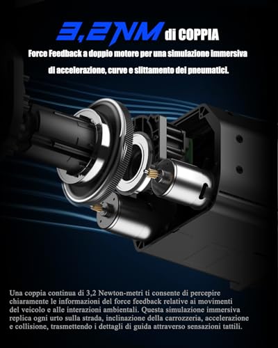 V99 Volante da Gioco – Sterzo da Gioco con Force Feedback 3,2 Nm, 270°&900°, 300 mm, 4 Palette, 3 Pedali, Leva del Cambio a H, App di Configurazione – Volante per PC, Xbox, PS4 - Controller - Immagine 3