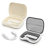 Realand 2Pcs Slim Retainer Case Mouth Guard Case, Leak-Proof Denture Case with Silicone Ring, Dustproof Portable Personal Orthodontic Supplies Aligner Case Retainer Holder