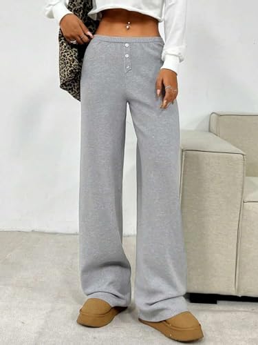 ZAFUL Women's Straight Leg Sweatpants Elastic Knit Yoga Pants Casual Loose Lounge Trousers4