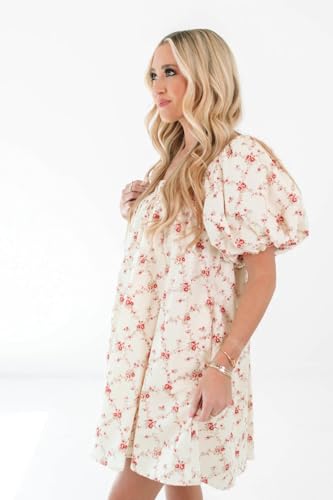 Image of Women Y2k Puff Sleeve Babydoll Dresses Square Neck Tie Back Mini Dress Summer Solid Off Shoulder Flowy Sundress