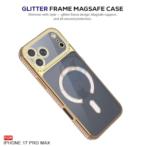 Image of AESTMO Back Cover for iPhone 17 Pro Max Compatible with MagSafe | Diamond Glitter Case | Luxury Bling Rhinestone Soft Clear TPU Bumper | Camera Lens Protection Cover for iPhone 17 Pro Max (Gold)