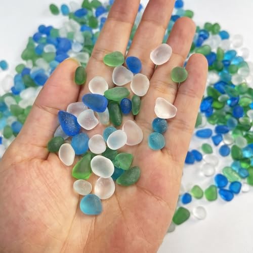 Image of Glass Stones, 0.85LB /385g Mix Blue Green White Glass Rocks for Vase, Aquarium Pebbles for Fish Tank, Sea Glass Rocks for Vase Filler Craft