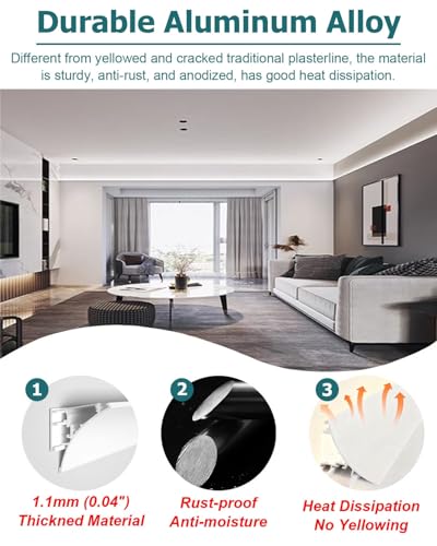 Moldura para tira LED Vibeo y canal de moldura de corona con iluminacion indirecta 5