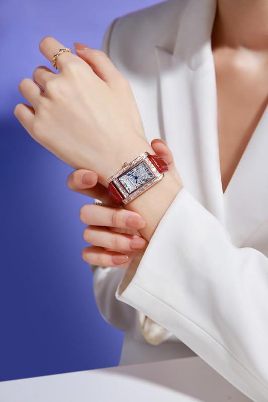 Image of Giordano Analog Quartz Watch for Women with Rectangular Dial, Crystal Studded Bezel, Roman Indices and Sparkling Dial, Leather & Stainless Steel Strap - GZ-60119