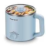 Topwit Hot Pot Electric, Electric Pot, 1.6L Ramen Cooker, Multifunctional Cooker for Pasta, Shabu-Shabu, Oatmeal, Soup and Egg with Over-Heating Protection, Boil Dry Protection, Blue
