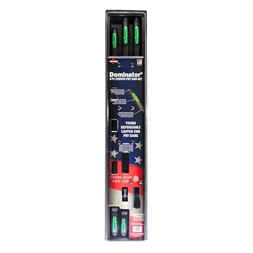 Image of Mayhew Tools 61366GN Dominator Pry Bar, Green, 5-Piece Curved | Set of 8 inch, 12 inch, 17 inch, 25 inch & 31 inch Curved Pry Bars