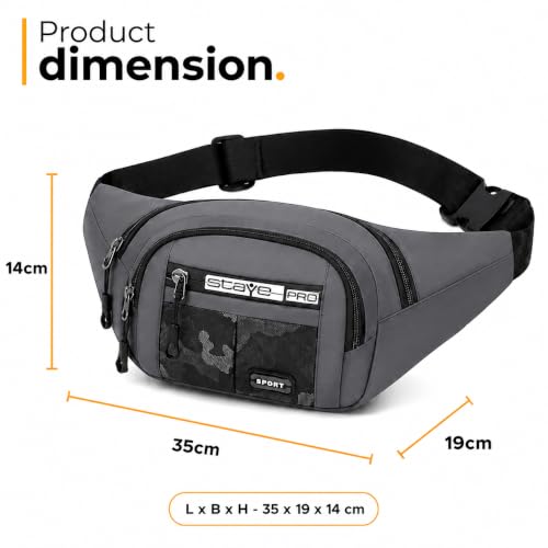 Image of Waist Bag for Man & Woman | Travel Handy Hiking Running Pouch with Zipper | Adjustable Strap Fanny Pack for Documents Money Card Phone Earphone (Charcoal Grey)