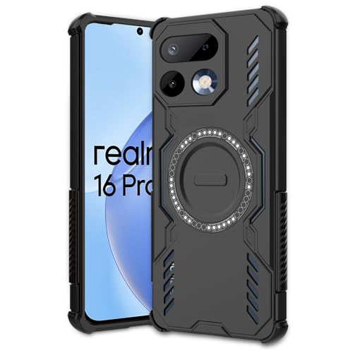 Image of AESTMO Back Case Cover for Realme 16 Pro 5G | Magnetic Case with Built-in Metal Ring | Compatible with MagSafe Accessories | Shockproof Hybrid (PC + TPU, Black)