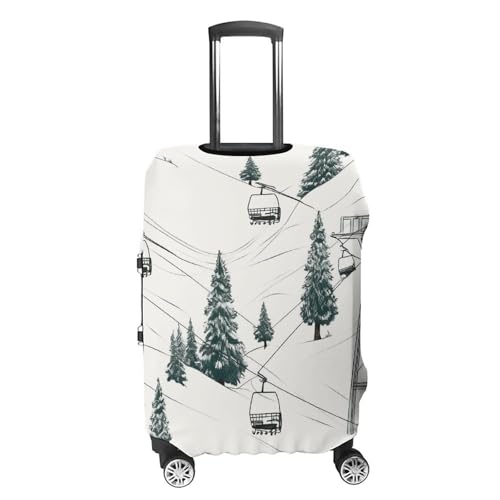Ski Lift With Fir Tree Printed Luggage Cover Protector, Fits 18-32 Inch Luggage4