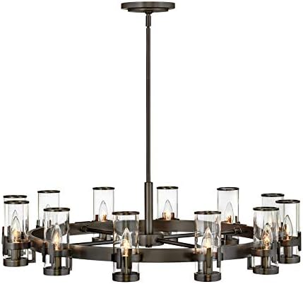 Hinkley Reeve Twelve Light Chandelier, Black Oxide w/Clear Glass