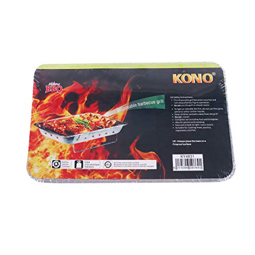 Kono - Barbacoa de luz instantánea desechable para fiestas al aire libre jardín viaje camping parrilla plegable 47 x 30 cm