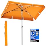 SONGMICS Sonnenschirm 200 x 125 cm, Balkonschirm UPF 50+, Sonnenschutz, beidseitig um 30° knickbar, höhenverstellbar, mit Aufbewahrungstasche, für Garten, Terrasse, ohne Ständer, orange GPU25OG
