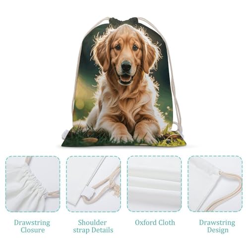 Canvas Drawstring Backpacks Golden Retrievers Sports Gym Pull String Bags Lightweight for Men Women4