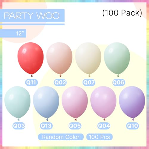 Image of PartyWoo Pastel Balloons 100pcs 12 Inch Pastel Rainbow Latex Balloons for Baby Shower Gender Reveal Engagement Bachelorette Easter Bridal Shower Anniversary Retirement Birthday Party Decorations