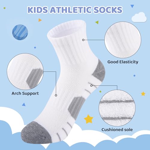 Image of Comfoex 12 Pairs Boys Socks kids Cushioned Sport Short Quarter Athletic Sock For Little Big Kids 6-8 8-10 years