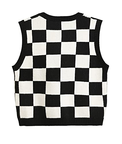 Image of Women's Sweater Vest,Y2K Sleeveless Pattern Preppy Style Knitted Crop Tank Top for Girl