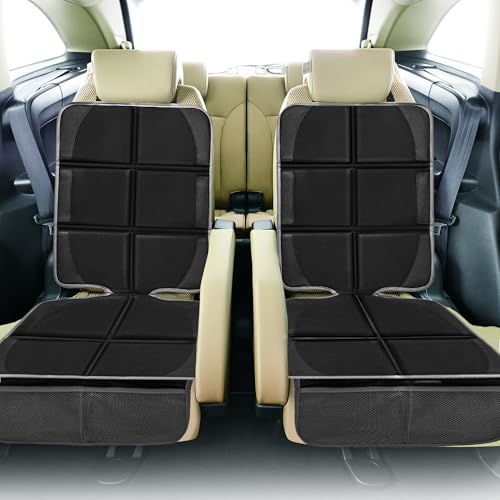 Image of Car Seat Protector 2 Pack Baby Car Seat Covers with Mesh Pockets & Non-Slip Backing 600D Durable Seat Protector Under Baby Car Seat (Black & Gray, Large)