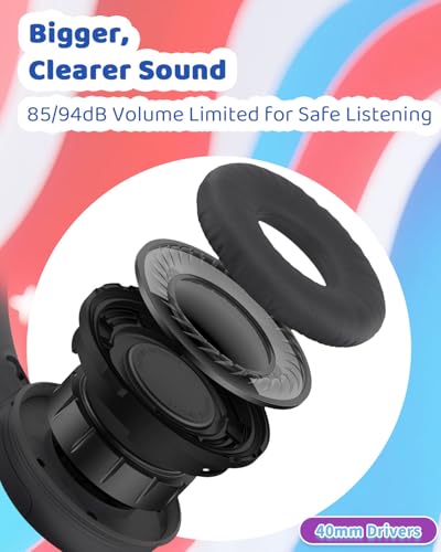 Image of Wired Kids Headphones with Mic, Foldable, Volume Control Safe Listening(85 /94dB), 3.5mm Jack on-Ear Headset for Chilren /Teens /School /Travel /Plane /Ipad /Tablet /Laptop,Black-Red