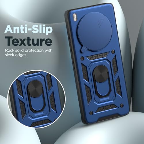 Image of Pikkme Back Cover for Vivo X300 Pro 5G | 360 Protection Case | Sliding Camera Shield Cover & Ring Holder Stand D10 Tough Armor Bumper Case (Blue)