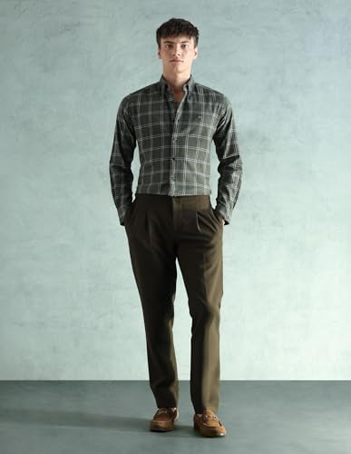 Image of Arrow Sport Men Slim fit Cotton Checked Long Sleeves Spread Collar Shirt