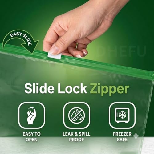 Image of 15 Pcs Heavy-Duty Reusable Zip lock Bags- 1500ml Large Zip Lock Pouch Food Storage Bags | Leakproof,Airtight Freezer Bags for Fruits,Vegetables,Snacks & Dry Fruits | BPA Free Ziplock Bags for Kitchen
