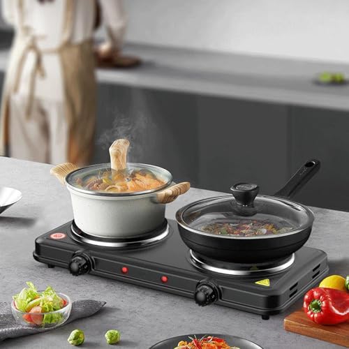 Image of Countertop Double Burner Electric Hot Plate for Steaming Boiling Stir Frying