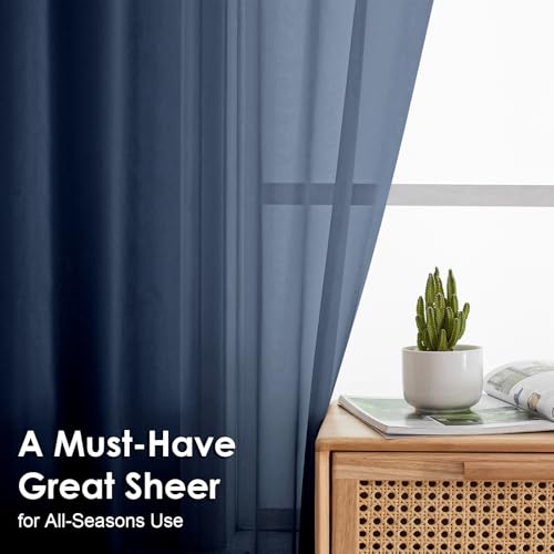 Image of OVZME Navy Blue Sheer Curtains 78 Inches Long 2 Panels - Soft Light Filtering Window Sheer Panels for Living Room /Bedroom, Top Dual Rod Pocket, 1 Pair, Each 42Wx78L Inches