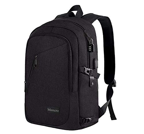 Anti Theft Business Laptop Backpack USB Charging Port Fits 15.6 inch Laptop, Slim Travel College Bookbag MacBook Computer, School Computer Bag Women & Men Mancro (Black)