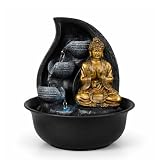 Fontaine Bouddha Praya   Fontaine d’Intérieur Bouddha Amovible   Décoration Zen Exotique   Cadeaux   Fontaine de Table Lumière LED   Circuit fermé   Marron et Dorée   H 26cm   Zen’Light