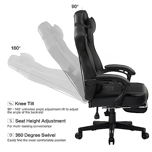 Gaming-Chair-Video-Game-Chairs-Gaming-Computer-Chair-with-Footrest-350Lb-Heavy-Duty-Gaming-Chair-Ergonomic-Office-Chair-Lumbar-Support-for-Adults-High-Back-Swivel-Seat-ReclinerBlack