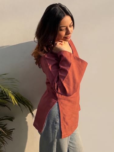 Image of ANNI Designer Short Kurti for Women Solid Design | V Neck Full Sleeve Kurti Tops for Women | Stylish Kurtis & Short Kurtis for Woman | Casual Kurti with Jeans | Kurtas for Woman