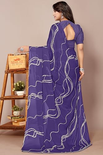 Image of MIRCHI FASHION Saree for Woman Chiffon Georgette Geometric Printed | Lightweight Farewell and Women's Office Sari with Blouse Piece